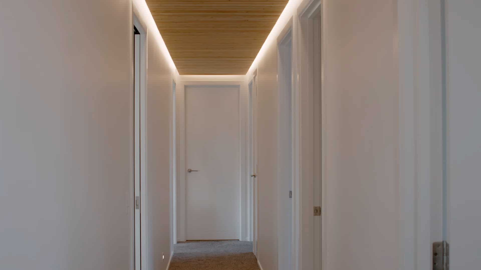 Jack's Point Show Home Larch Hallway Ceiling with LED Lights.